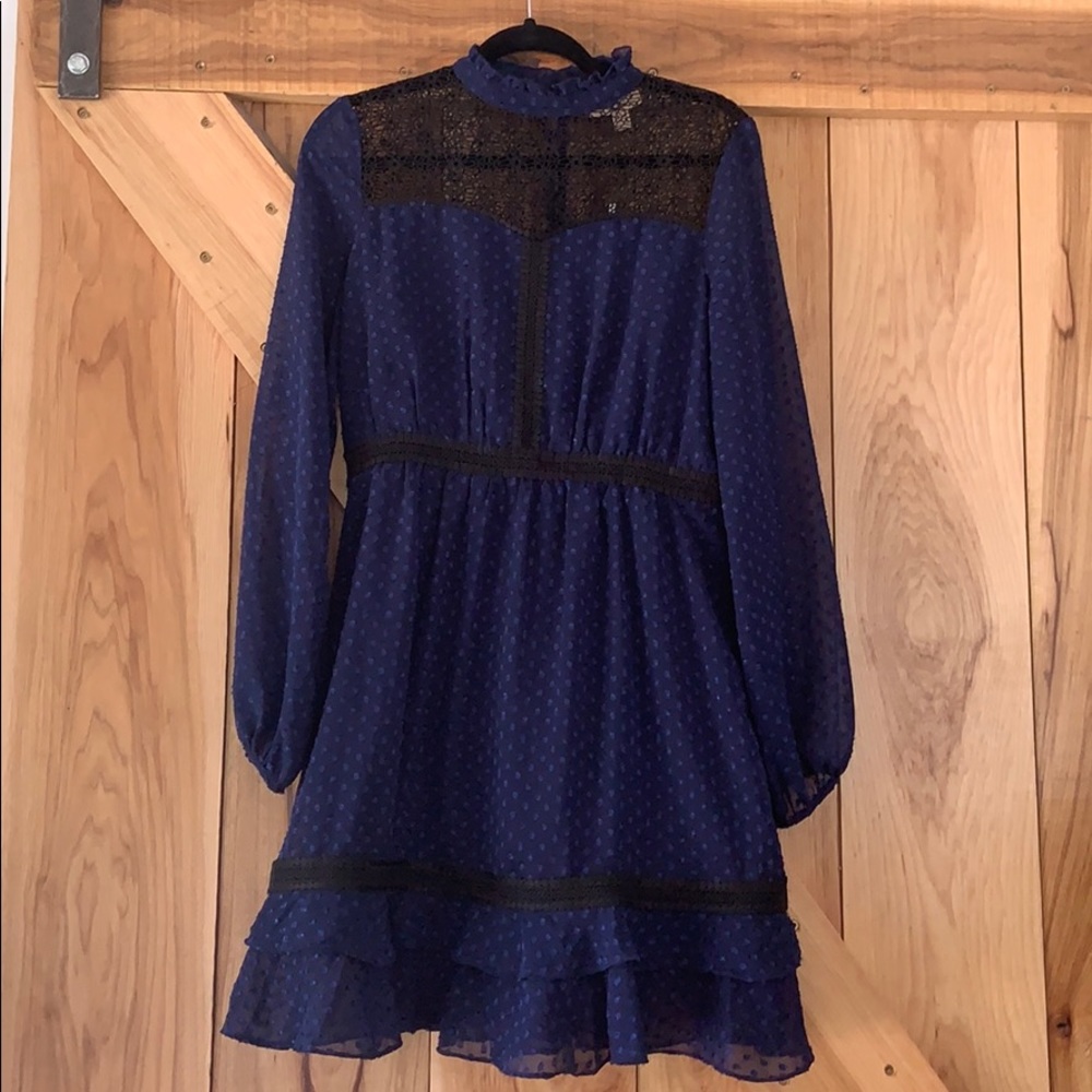 Navy blue ruffle collar dress